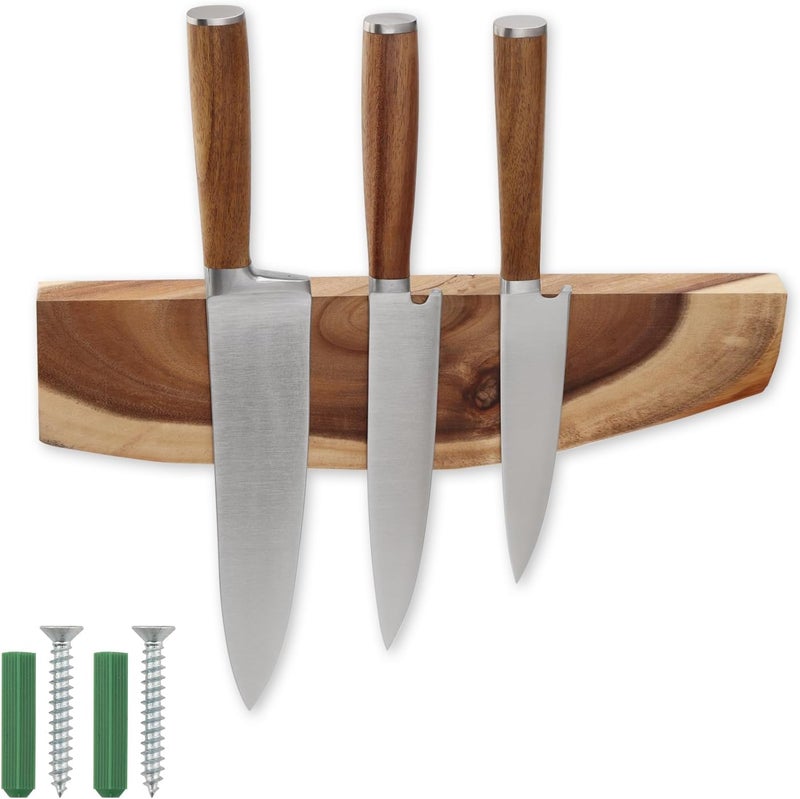 CHISHANG 12.5 Inch Magnetic Knife Holder for Wall,Acacia Wood Knife Magnetic Strip,Knife Holder Wood Magnetic,No Drilling Knife Magnetic Strip-Strong Knife Magnet- for Kitchen Knives and Tools - Image 1